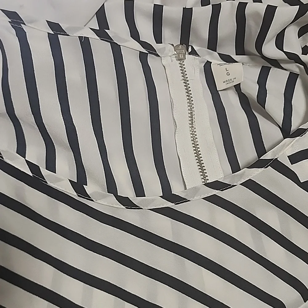 OLD NAVY Color Block Striped Tunic Top L Zipper Back Long Sleeve Blouse Shirt - Picture 12 of 14